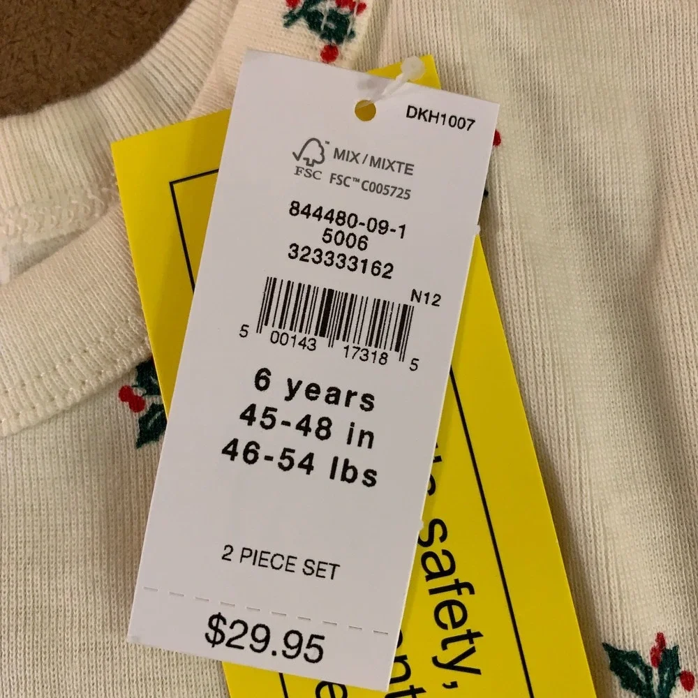 Gap Baby Girls 6Y Ivory Holly Cotton Long Sleeves Crew Holiday 2-Piece Set NWT‎